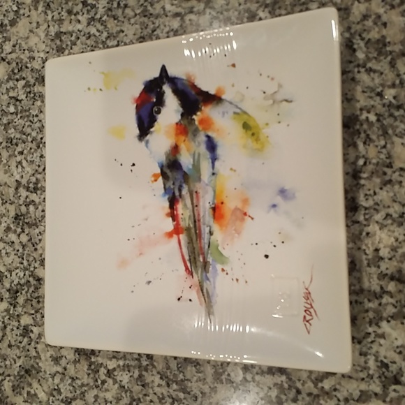 Dean Crouser Watercolor Bird White Ceramic Snack Tray - Picture 6 of 6